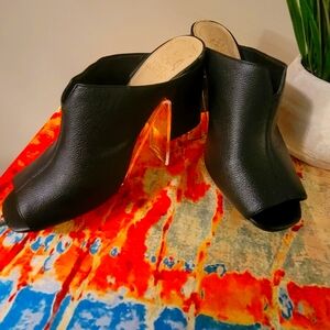 Vince Camuto Black Heeled Peep Toe Mule